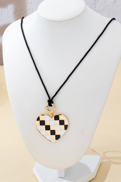 Checkered Heart Cord Landyard Necklace | 80N92999