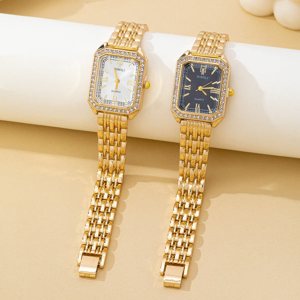 ENCRUSTED BEZEL RECTANGLE FACE BAND BRACELET WATCH | 80W005