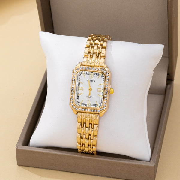 ENCRUSTED BEZEL RECTANGLE FACE BAND BRACELET WATCH | 80W005