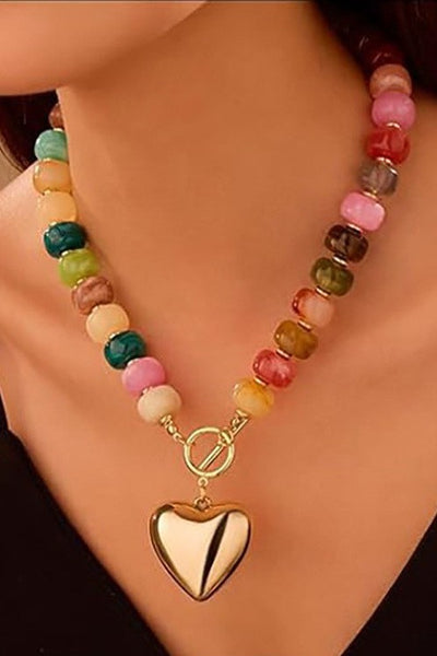 MULTI BEADED HEART CHARM TOGGLE NECKLACE | 40NK9700