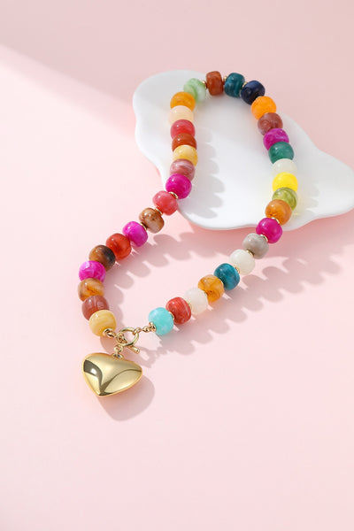MULTI BEADED HEART CHARM TOGGLE NECKLACE | 40NK9700