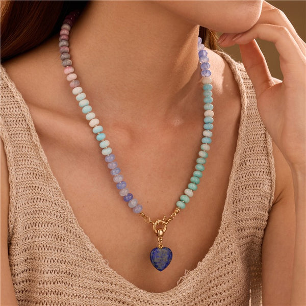 Natural Stone Semi-Precious Glass Mixed Necklace | 40NK9702