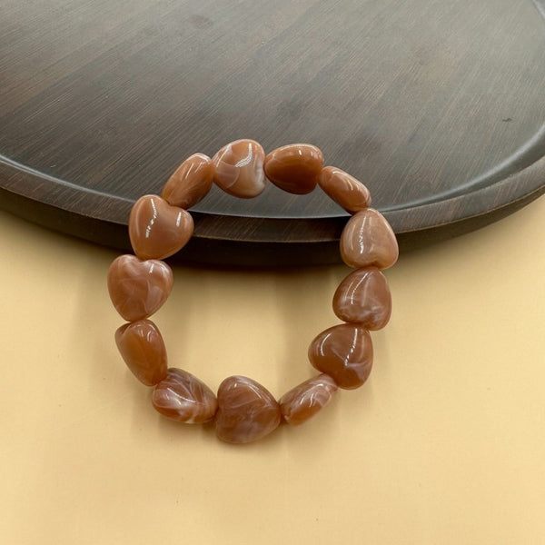 Color-Block Heart Beaded Resin Stretch Bracelet | 40B5251