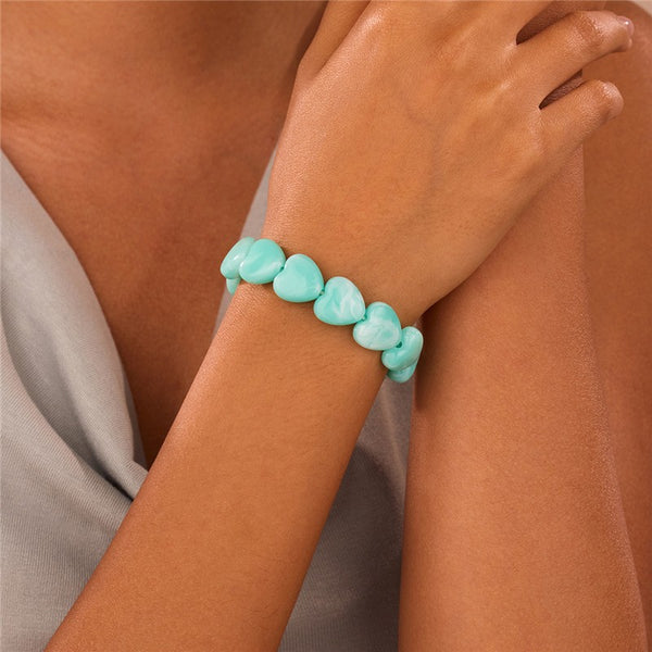 Color-Block Heart Beaded Resin Stretch Bracelet | 40B5251
