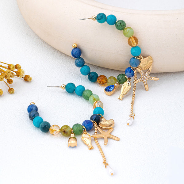 Ocean-Inspired Beaded Charm Hoop Earrings | 80E62144