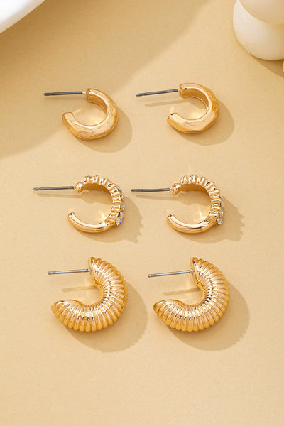 Rhinestone Textured Hoop Earring Set | 80E62138