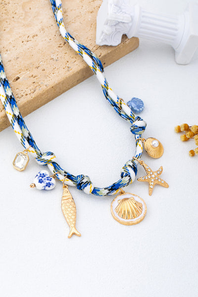 ROPE CHARM NECKLACE-STARFISH SEASHELL CLOISONNE | 80N92968