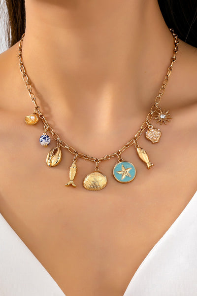 Charm Necklace-Coastal seashells fish cloisonne | 80N92963