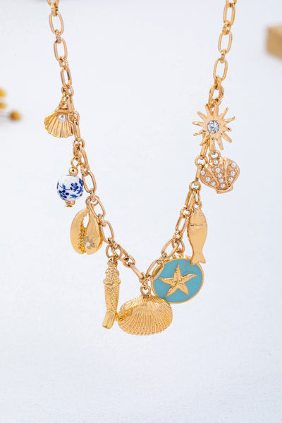 Charm Necklace-Coastal seashells fish cloisonne | 80N92963