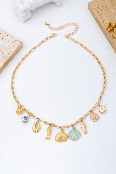 Charm Necklace-Coastal seashells fish cloisonne | 80N92963