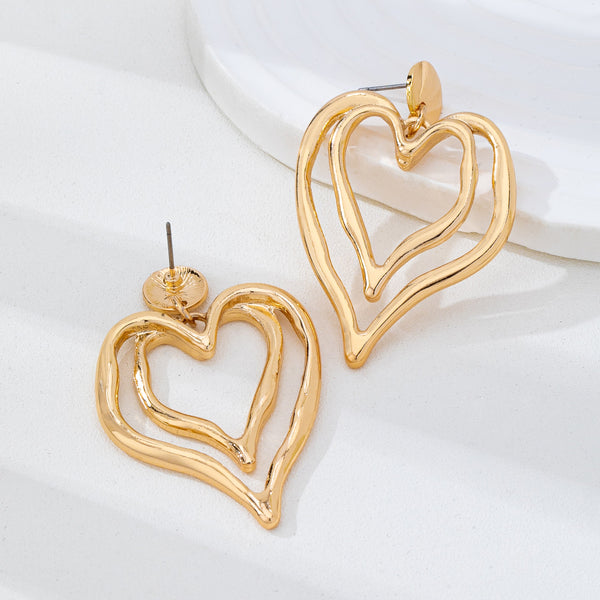 Double Layer Gold-Tone Heart Drop Earrings | 80E62170