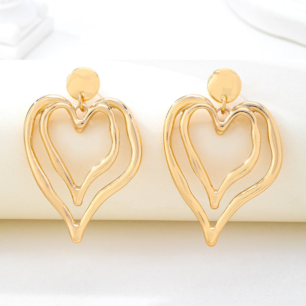Double Layer Gold-Tone Heart Drop Earrings | 80E62170