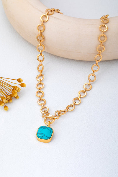 Turquoise-Tone Medallion Toggle Necklace | 80N93042