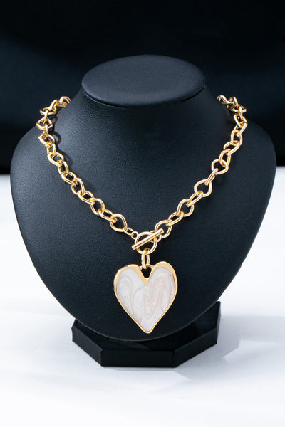 White Inlay Heart Toggle Necklace | 80N93050