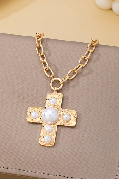 Hammered Cross Pearl Necklace | 80N93048