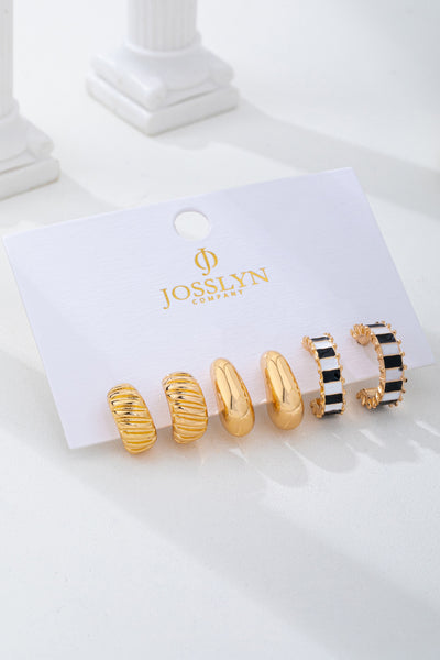 Checker Textured Huggie Hoop Trio Earrings | 80E62201