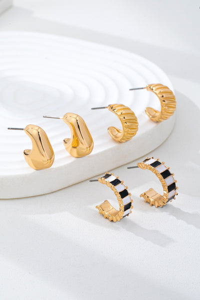 Checker Textured Huggie Hoop Trio Earrings | 80E62201