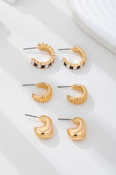 Checker Textured Huggie Hoop Trio Earrings | 80E62201
