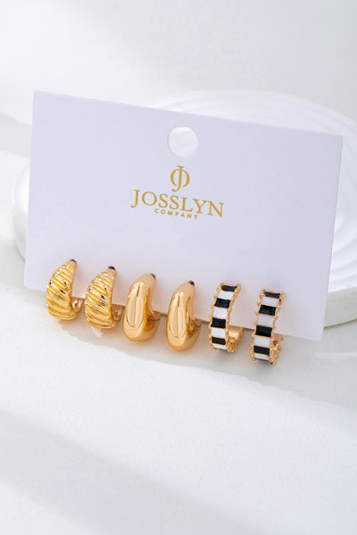 Checker Textured Huggie Hoop Trio Earrings | 80E62201