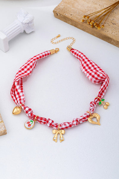 Red Gingham Scarf Charm Necklace | 80N93086