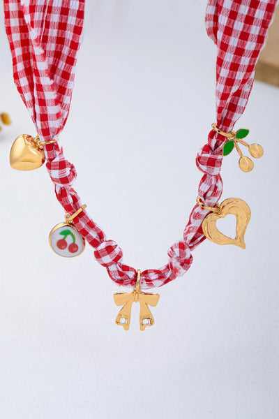 Red Gingham Scarf Charm Necklace | 80N93086