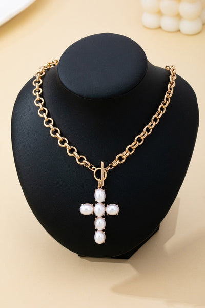 Large Pearl Cross Toggle Necklace | 80N93068
