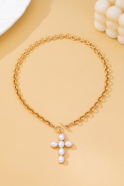 Large Pearl Cross Toggle Necklace | 80N93068