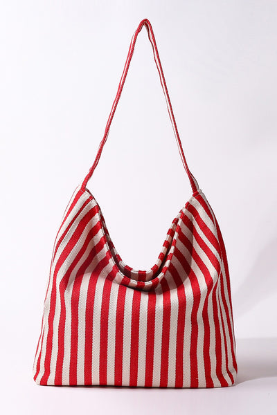Striped Canvas Hobo Shoulder Tote Bag | 40P609