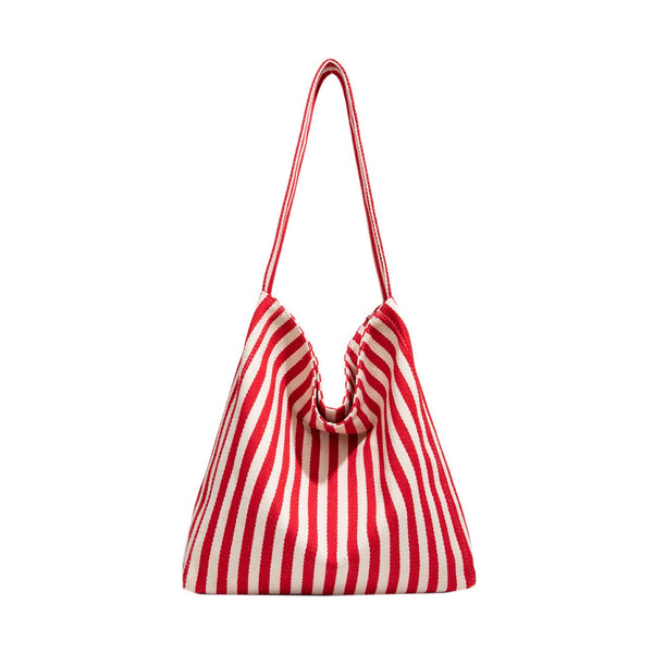 Striped Canvas Hobo Shoulder Tote Bag | 40P609