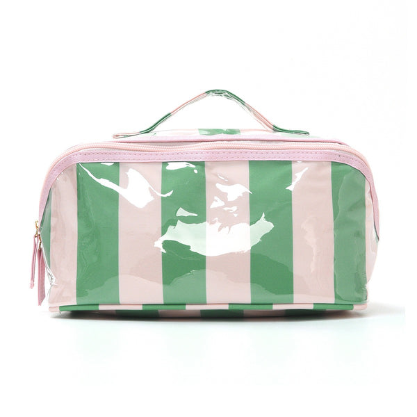 CHECKER STRIPED  OPEN FLAT COSMETIC MAKEUP POUCH | 40P610