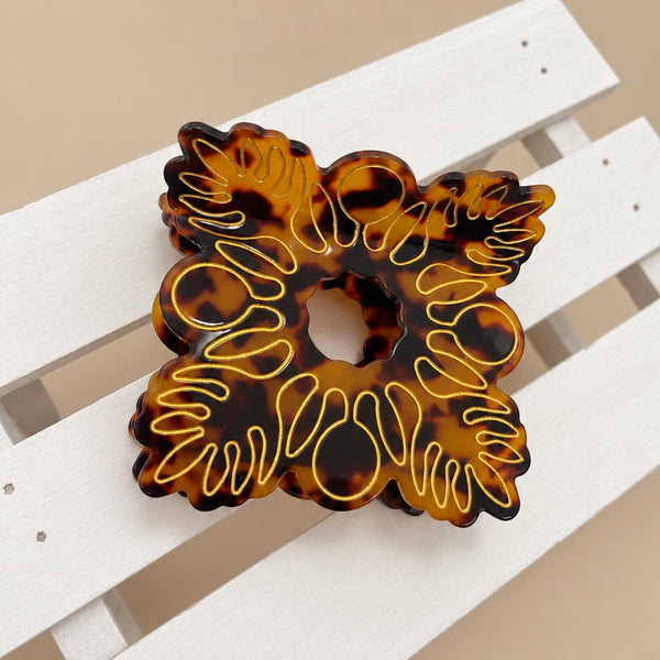 Gold Monstera Leaf Tortoiseshell Hair Claw Clips | 40H1232