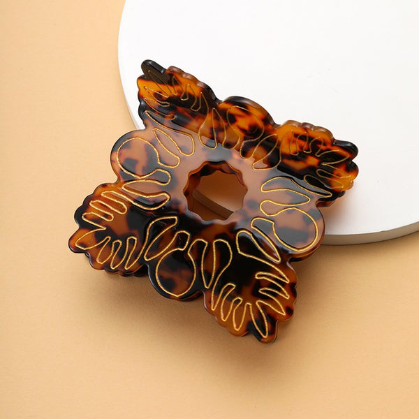 Gold Monstera Leaf Tortoiseshell Hair Claw Clips | 40H1232