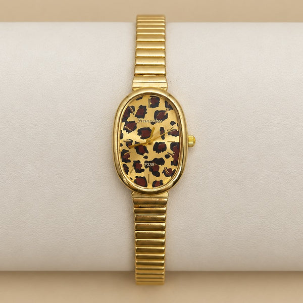 Leopard Print Oval Gold-Tone Wrist Watch | 40WTH103