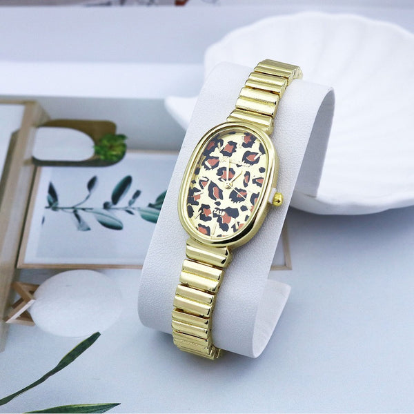 Leopard Print Oval Gold-Tone Wrist Watch | 40WTH103