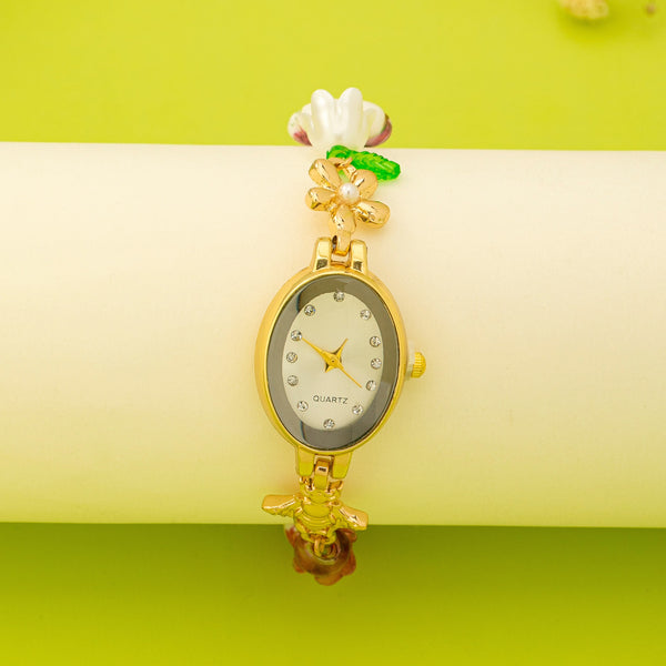 OVAL DIAL PORCELAIN CHARM BRACELET WATCH | 80W014