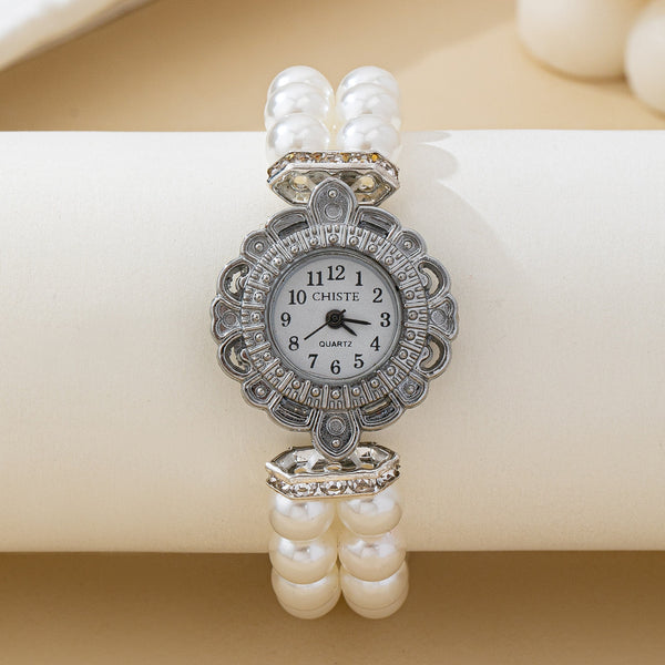 ROUND DIAL MULTI PEARL BRACELET WATCH | 80W018
