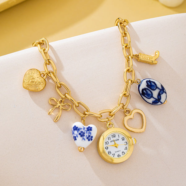 Vintage-Style Porcelain Charm Watch Bracelet | 80W034