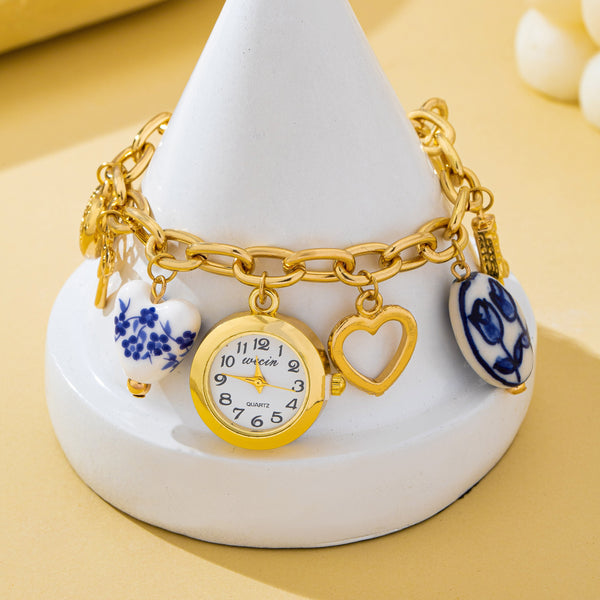 Vintage-Style Porcelain Charm Watch Bracelet | 80W034
