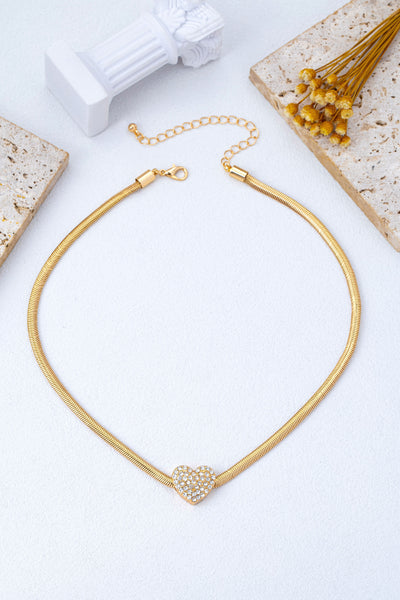 Crystal Pave Heart Pendant Herringbone Necklace | 80N93110