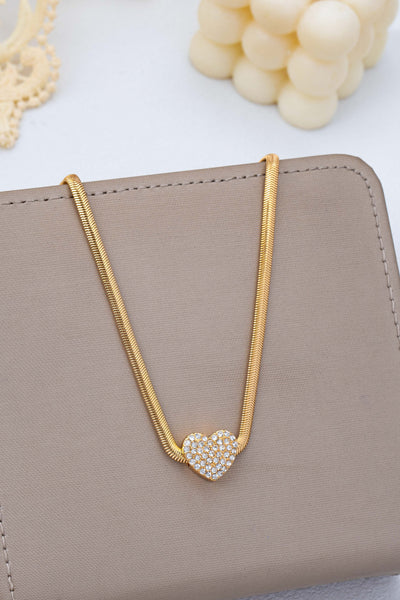 Crystal Pave Heart Pendant Herringbone Necklace | 80N93110