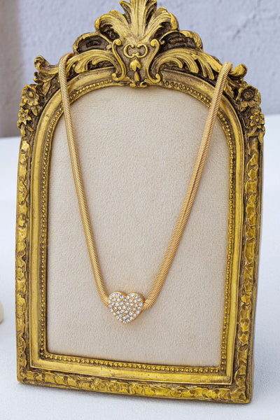 Crystal Pave Heart Pendant Herringbone Necklace | 80N93110