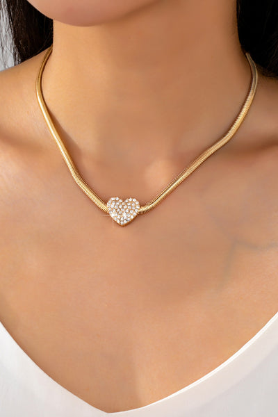Crystal Pave Heart Pendant Herringbone Necklace | 80N93110