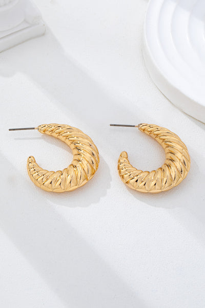 Vintage-Inspired Gold-Tone Ribbed Croissant Hoop Earrings | 80E62234