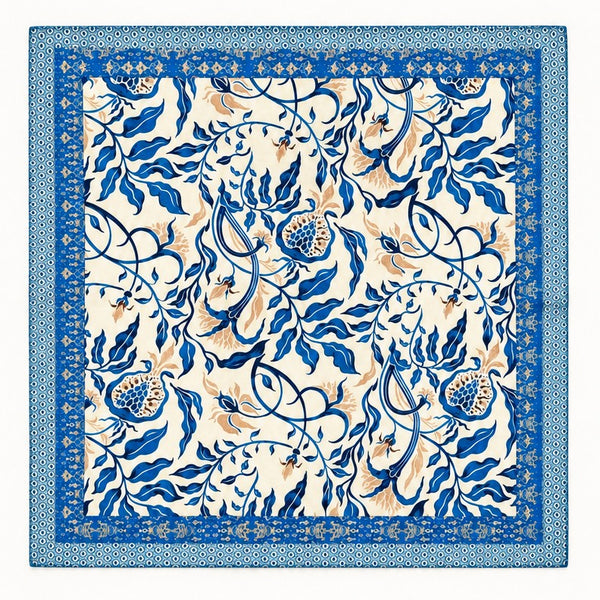 Blue Botanical Leaf Print Square Scarf | 40SC762