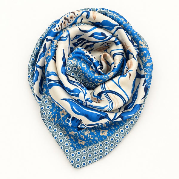 Blue Botanical Leaf Print Square Scarf | 40SC762