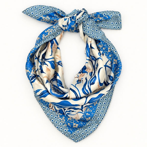 Blue Botanical Leaf Print Square Scarf | 40SC762