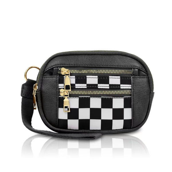 Multi-Zipper Checkered Pouch Bag Wristlet | 40P617
