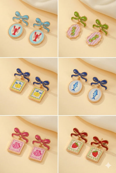 Bow Drop Enamel Charm Statement Earrings | 40E503