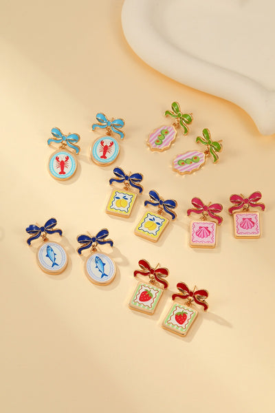 Bow Drop Enamel Charm Statement Earrings | 40E503