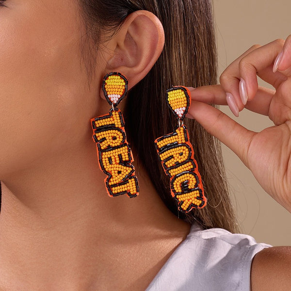 HALLOWEEN TRICK OR TREAT SEED BEAD DROP EARRINGS | 40E504